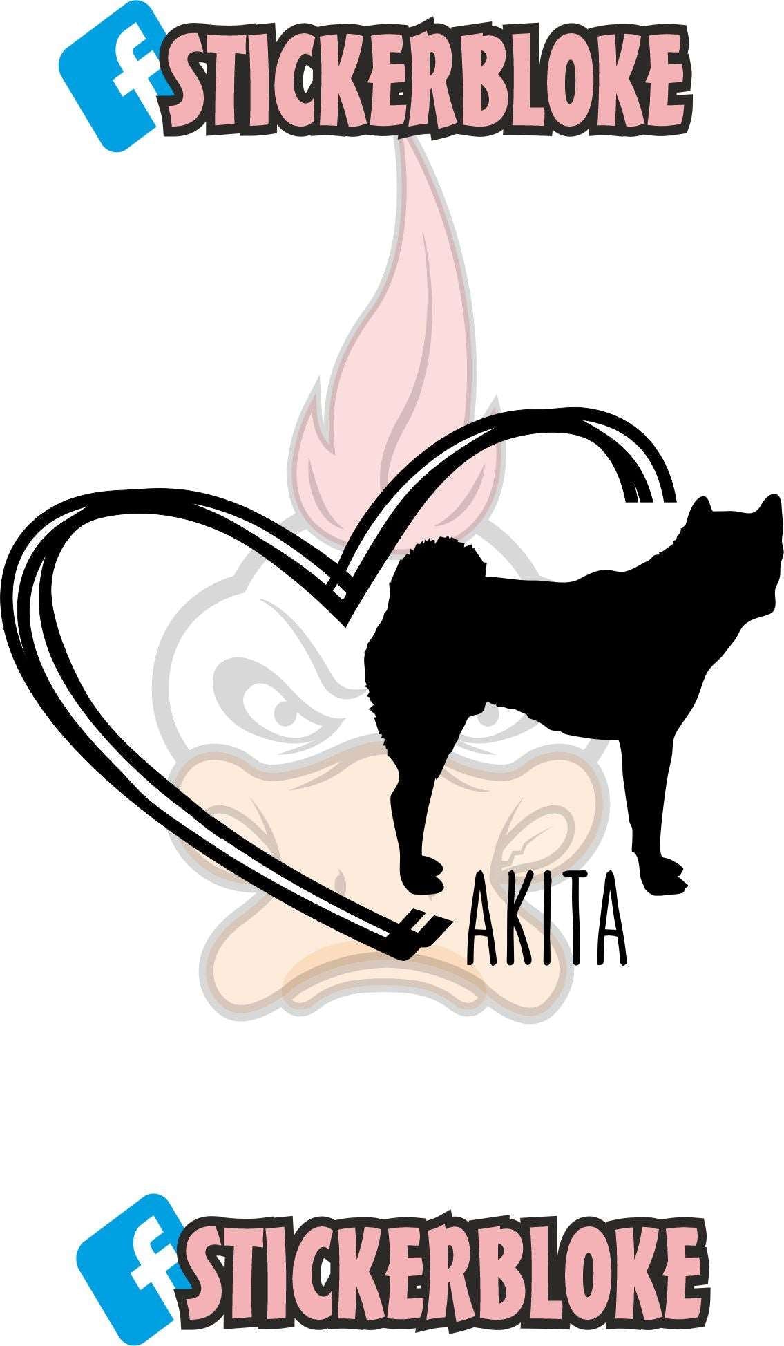 AKITA AND HEART STICKER