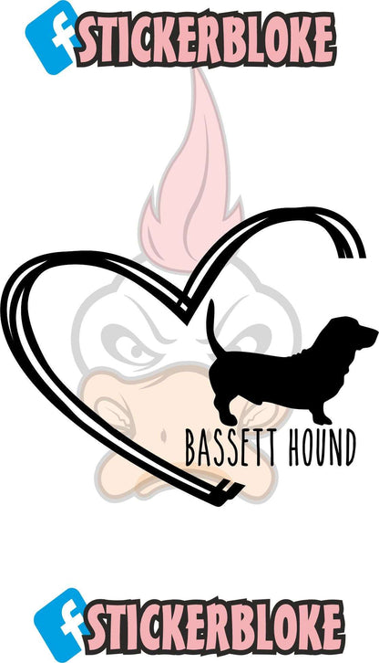 BASSETT HOUND AND HEART STICKER