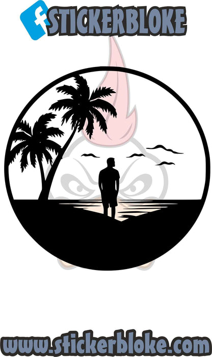 BEACH MAN PALM TREE STICKER