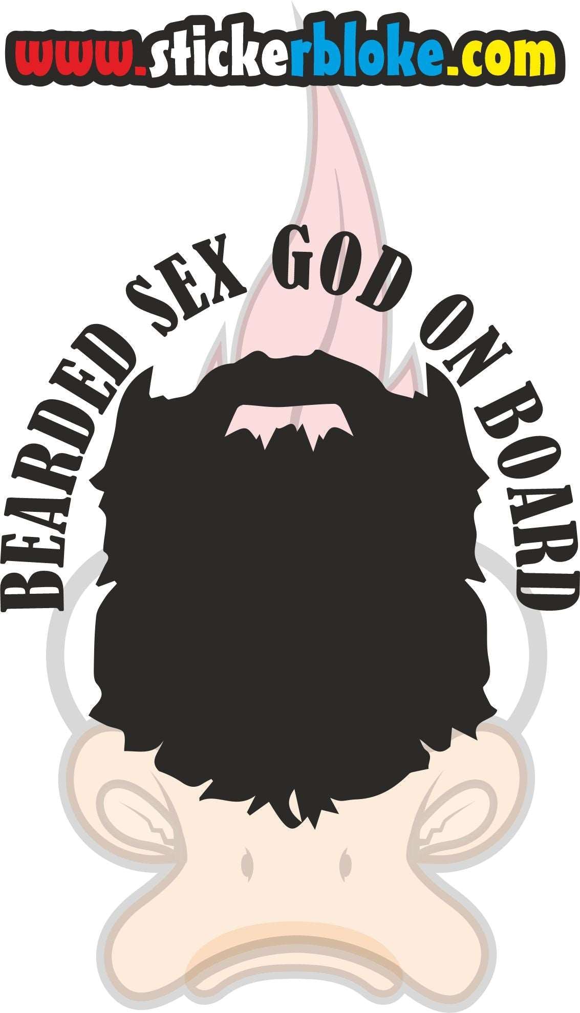 BEARDED SEX GOD ON BOARD STICKER