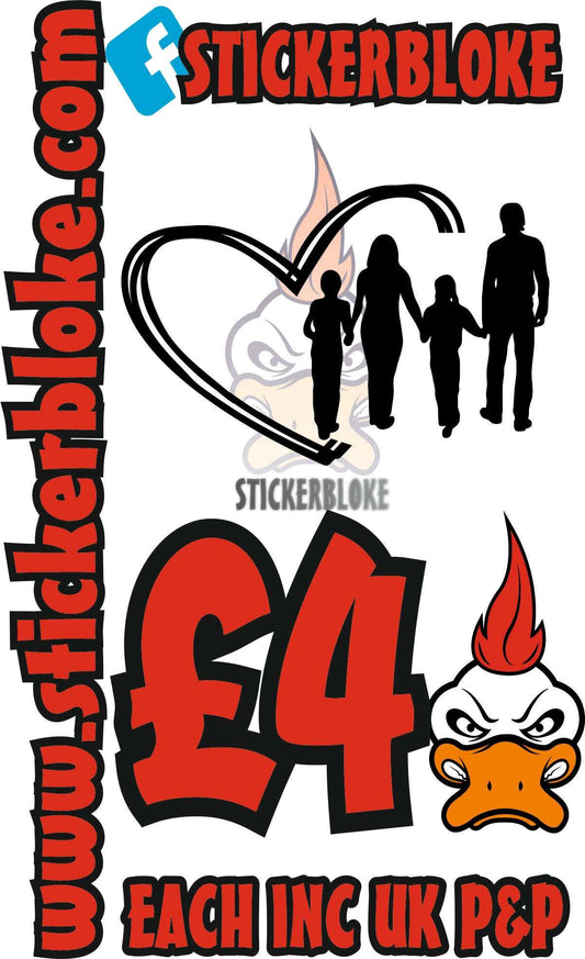 FAMILY OF X4 IN HEART STICKER