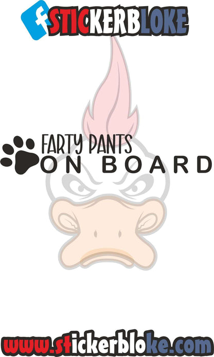 FARTY PANTS ON BOARD DOG PRINT STICKER