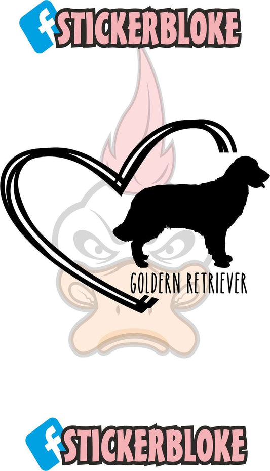 GOLDEN RETRIEVER AND HEART STICKER