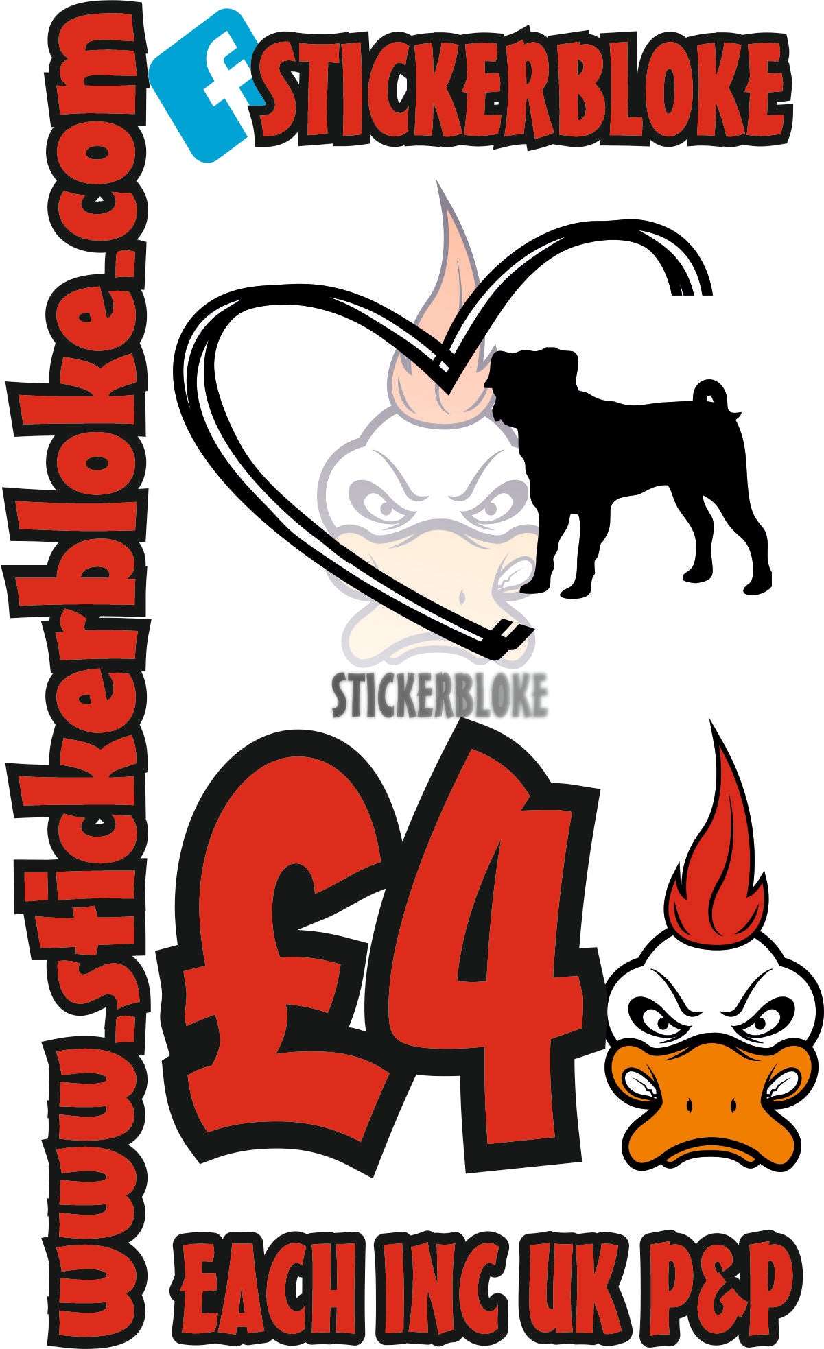 HEART AND PUG STICKER