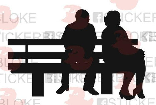 RETIRED COUPLE SAT ON BENCH - STICKERBLOKE