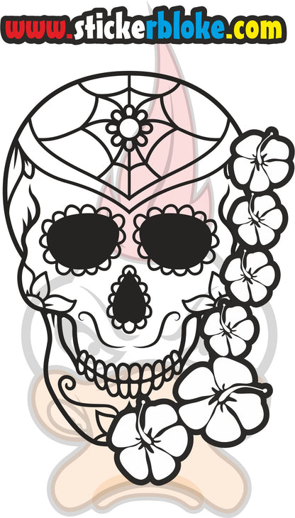 SUGAR SKULL HIBISCUS STICKER